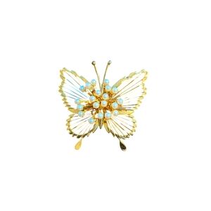 Vintage Monet Faux Pearl and Gold Butterfly Brooch